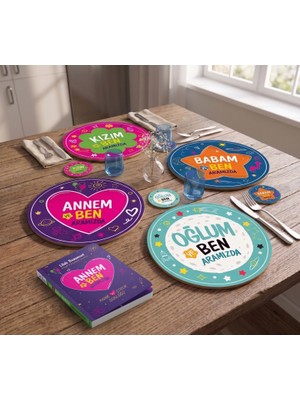 Nesnel Gift Annem ve Ben Aramızda 30CM Supla ve 9cm Bardak Altlığı Seti Uv Baskı Mdf