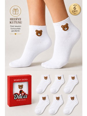 Ducks Socks Kadın Ayıcık Desenli Patik Çorap Kutulu Pamuklu 6'lı Dikişsiz Hediye Kutulu Çorap