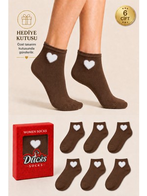 Ducks Socks Kadın Kalp Desenli Patik Çorap Kutulu Pamuklu 6'lı Dikişsiz Hediye Kutulu Çorap