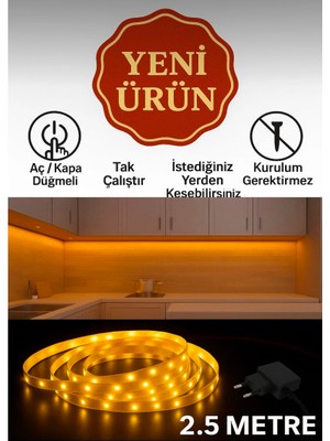 Adrift Şerit LED Işık - Tak Çalıştır Kes Kullan Çok Amaçlı Adaptörlü Anahtarlı (Gün Işığı)