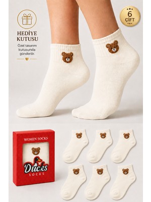 Ducks Socks Kadın Ayıcık Desenli Patik Çorap Kutulu Pamuklu 6'lı Dikişsiz Hediye Kutulu Çorap