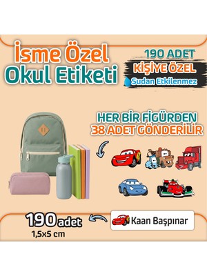 Kapbirhediye Okul Etiketi Isme Özel Kalem Defter Etiketi Sevimli Arabalar 3 Temalı 190 Adet