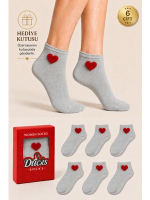 Ducks Socks Kadın Kalp Desenli Patik Çorap Kutulu Pamuklu 6'lı Dikişsiz Hediye Kutulu Çorap