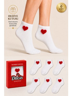 Ducks Socks Kadın Kalp Desenli Patik Çorap Kutulu Pamuklu 6'lı Dikişsiz Hediye Kutulu Çorap