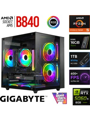 Xaser Apex X70 Ryzen 5 7500F/8GB RTX5060 Ti/1tb M.2 Nvme SSD/16GB Ddr5 Siyah-Gaming Oem Oyuncu Paket