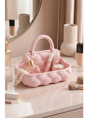 Marvielle Pastel Pembe Kapitone Makyaj Çantası ile Masaüstü Düzenleyici - Makyaj & Takı Organizeri