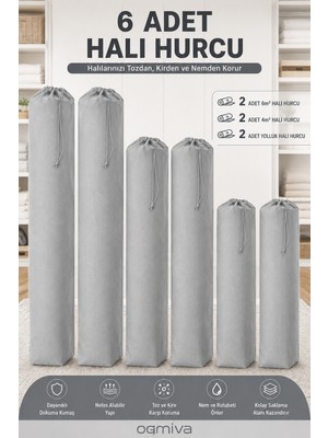 Ogmiva 6 Adet Halı Hurcu Seti Gri Renk Büzgülü Halı Saklama Çantası Toz ve Neme Karşı Koruyucu