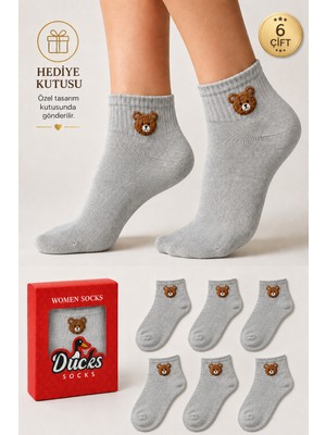 Ducks Socks Kadın Ayıcık Desenli Patik Çorap Kutulu Pamuklu 6'lı Dikişsiz Hediye Kutulu Çorap
