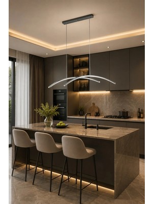 Legacy Rüzgar Gri Renk Modern Tasarım Beyaz Ledli Cafe - Mutfak - Salon LED Avize