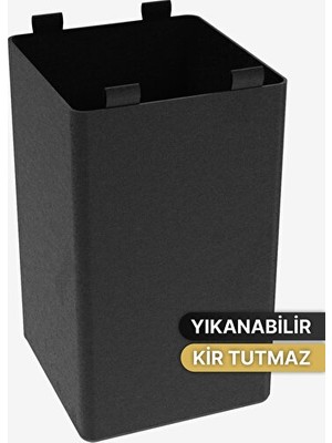 Marvielle Tertipli Siyah Tela Kumaş Kirli Sepeti, Yedek Parça Organizer - Çamaşır Sepeti