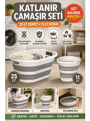 Marvielle Katlanabilir 25 Lt Şır Sepeti Seti, Yer Tasarruflu ve Pratik - Çamaşır Sepeti