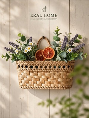 Marvielle El Örmesi Doğal Hasır Duvar Sepeti, Dekoratif ve Askılı, 30X15CM - Sepet