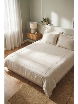 Ecocotton Ecocoton Dahlia Bej Çift Kişilik %100 Organik Pamuk Saten Nevresim Takımı