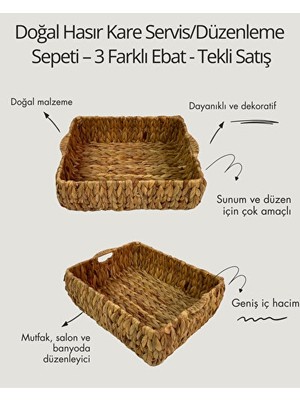 Marvielle Doğal Hasır Kare Servis Sepeti, Farklı Ebatlarda, Dekoratif ve Pratik - Sepet