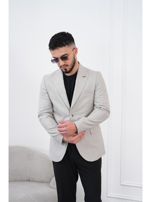 Dupont Classics Dupont Erkek Keten Slim Fit Blazer Ceket - 6 Drop Çift Yırtmaç Sivri Yaka Spor Ceket