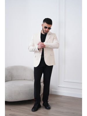Dupont Classics Dupont Erkek Keten Slim Fit Blazer Ceket - 6 Drop Çift Yırtmaç Sivri Yaka Spor Ceket