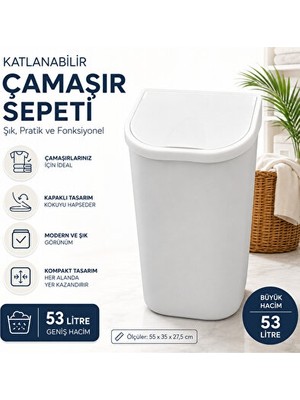 Marvielle Büyük Kapaklı Dar Alan Uyumlu , 53 Litre Hacim - Çamaşır Sepeti