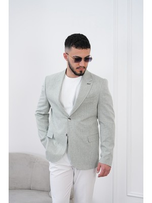 Dupont Classics Dupont Erkek Keten Slim Fit Blazer Ceket - 6 Drop Çift Yırtmaç Sivri Yaka Spor Ceket