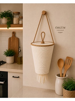 Marvielle Ekru Kapaklı Poşet Düzenleyici, 30X19 cm - Sepet