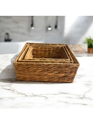 Marvielle Dekoratif Water Hyacinth Dikdörtgen Hasır , 3'lü Set - Sepet