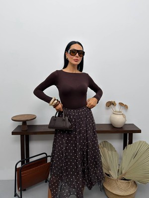 Ergün Dame Kadın Uzun Trend Şifon Puantiye Etek - Tesettüre Uygun 93 cm