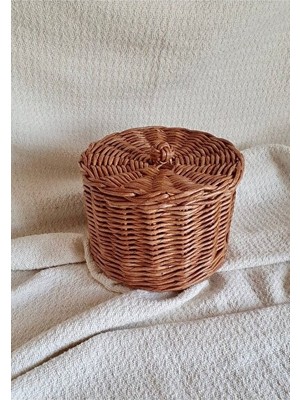 Marvielle El Yapımı Hasır Rattan Bambu Kapaklı Çok Amaçlı , 17X17 cm - Sepet