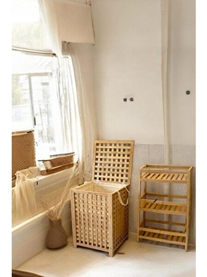 Marvielle Ekose Desenli Bambu , 62X45X45 cm Boyutunda - Çamaşır Sepeti