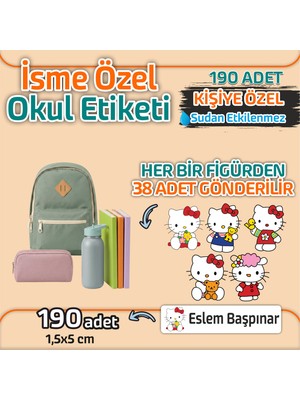 Kapbirhediye Okul Etiketi Isme Özel Kalem Defter Etiketi Sevimli Kedi 4  Temalı 190 Adet