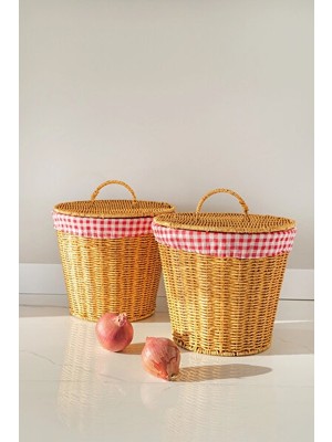 Marvielle Iki Parçalı Kapaklı Rattan , Patates ve Soğanlar Için Pratik Saklama - Sepet