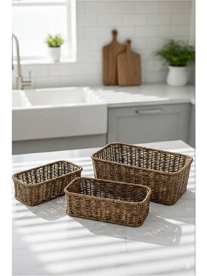 Marvielle Dekoratif Lü Rattan Seti, Çok Amaçlı Düzenleyici Organizer - Sepet