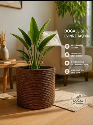Marvielle Doğal Simli Kahve Saksı Sepeti ile Bohem Dekorasyon ve Saklama - Sepet