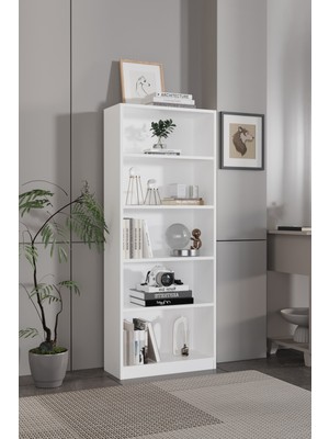 Awox Tera 5 Raflı Çok Amaçlı Kitaplık Modern Kitaplık Dekoratif Raf Ünitesi Çok Amaçlı Depolama Dolabı Ofis ve Salon Kitaplığı