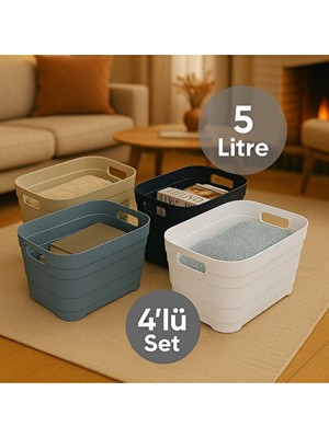 Marvielle Kapaksız Çok Amaçlı 4'lü Saklama Seti, 4x5 Litre Kapasiteli - Sepet