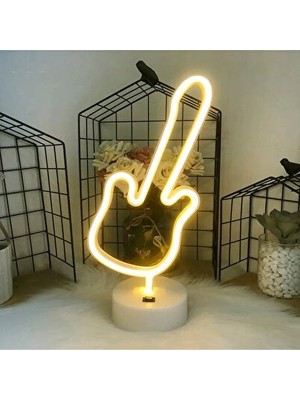 Marvielle Neon Gitar Masa Lambası, USB ve Pil ile Çalışan Şık Tasarım - Dalış Feneri