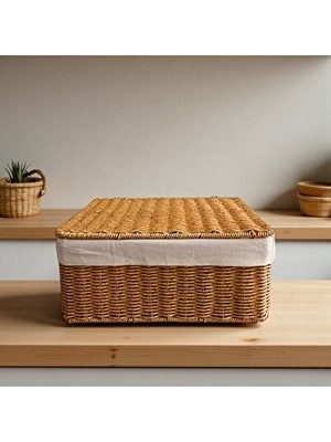 Marvielle Rattan Iç Kumaşlı Organizer - Dikdörtgen Tasarım - Sepet