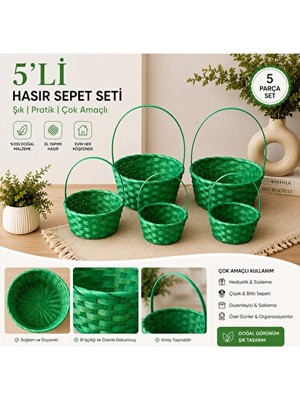 Marvielle 5'li Hasır Seti ile Çok Amaçlı Düzen ve Dekor - Sepet