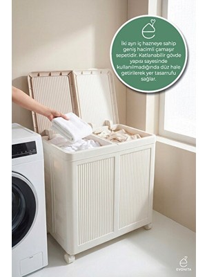 Marvielle Çift Bölmeli Tekerlekli Katlanabilir Kirli Sepet Organizer - Çamaşır Sepeti