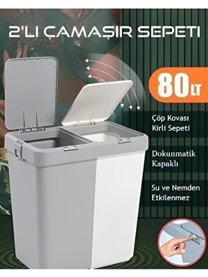 Marvielle Modern Gri Beyaz Ikili Kirli , Hızlı ve Temiz Kullanım - Çamaşır Sepeti