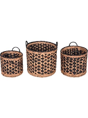 Marvielle Dekoratif Hasır Rattan Water Hyacinth , 3'lü Set, Şık ve Kullanışlı - Sepet