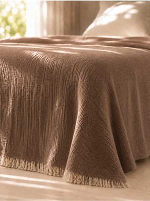 Perde Plus Premium Müslin Yatak Örtüsü Çift Kişilik Yumuşak Dokulu Püsküllü Pike Örtü 230 x 250 cm