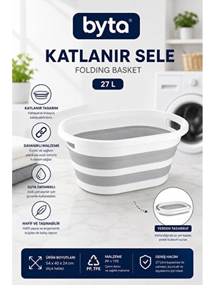 Marvielle Katlanabilir Gri-Beyaz Çok Amaçlı , 27 Litre Kapasiteli - Çamaşır Sepeti