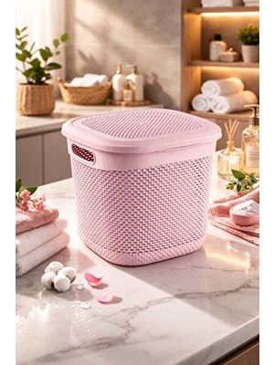 Marvielle Pudra Renkli Kapaklı Damla Desenli Organizer, 15L - Sepet