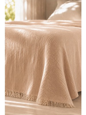 Perde Plus Premium Müslin Yatak Örtüsü Çift Kişilik Yumuşak Dokulu Püsküllü Pike Örtü 230 x 250 cm