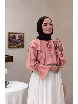 Trendparis Inci Detaylı Fırfırlı Gömlek Pembe