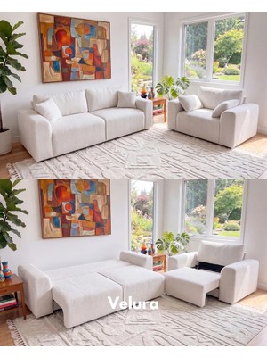 Velura Home & Living Sora 3+1 Yataklı ve Sandıklı Koltuk Takımı - Beyaz