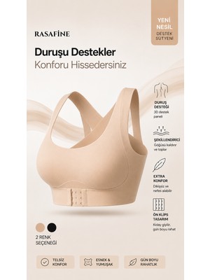 Rasafine Yeni Nesil Dik Duruş Destek Sütyeni - Telsiz Toparlayıcı Ön Klipsli Konfor Sütyeni Bej