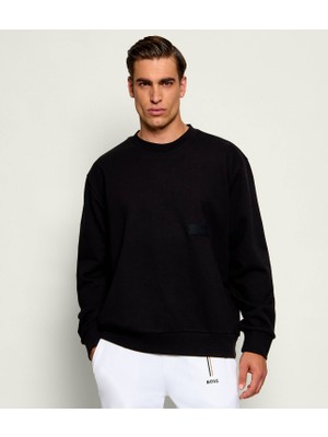 Boss Erkek Rahat Kalıp Logo Etiketli Yuvarlak Yakalı Pamuklu Uzun Kollu Siyah Sweatshirt 50564103-001