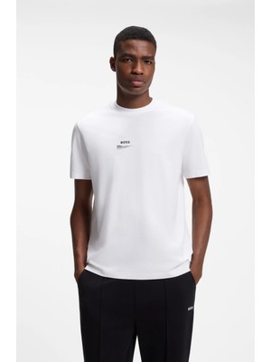 Boss Erkek Normal Kesim Yuvarlak Yakalı Baskılı Esnek Pamuklu Kısa Kollu Beyaz T-Shirt 50564740-100