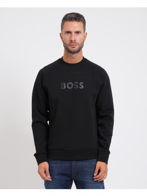 Boss Erkek Normal Kalıp Logo Baskılı Pamuklu Uzun Kollu Siyah T-Shirt 50565307-001