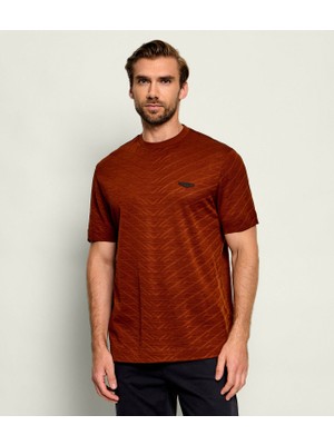 Boss Erkek Normal Kesim Yuvarlak Yakalı Logo Detaylı Merserize Pamuklu Kısa Kollu Kahverengi T-Shirt 50565175-214